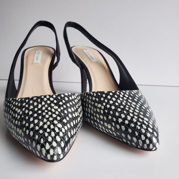 Black & White Leather Slingback Heels Snakeskin Reptile Print Office Event Party - Picture 6 of 8